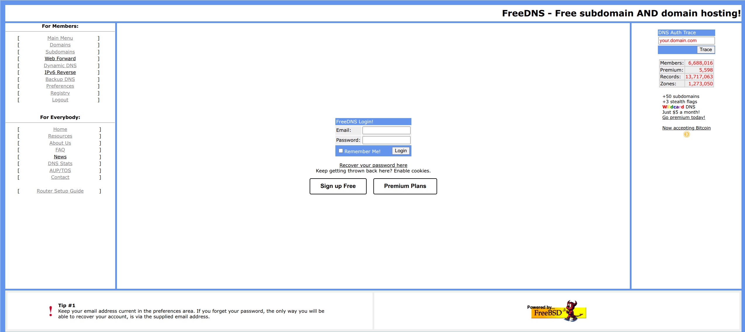 Sign in to FreeDNS