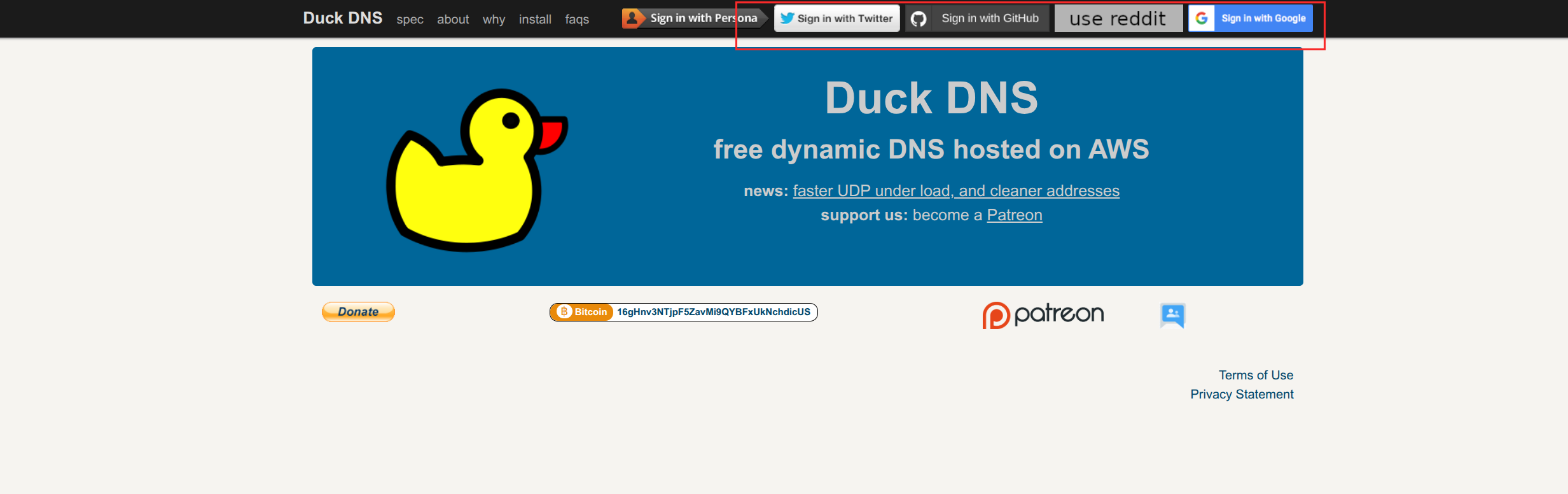 Sign in to Duck DNS