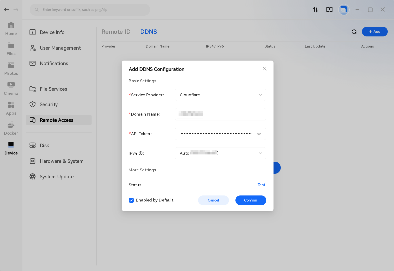 Test and save the DDNS configuration